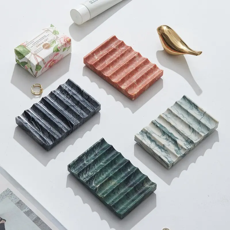 Luxury Home Soap Dishes - Creative 1.7cm Thick Natural Marble-Travertine Artistic Draining Holder for Bathroom Decor Craft