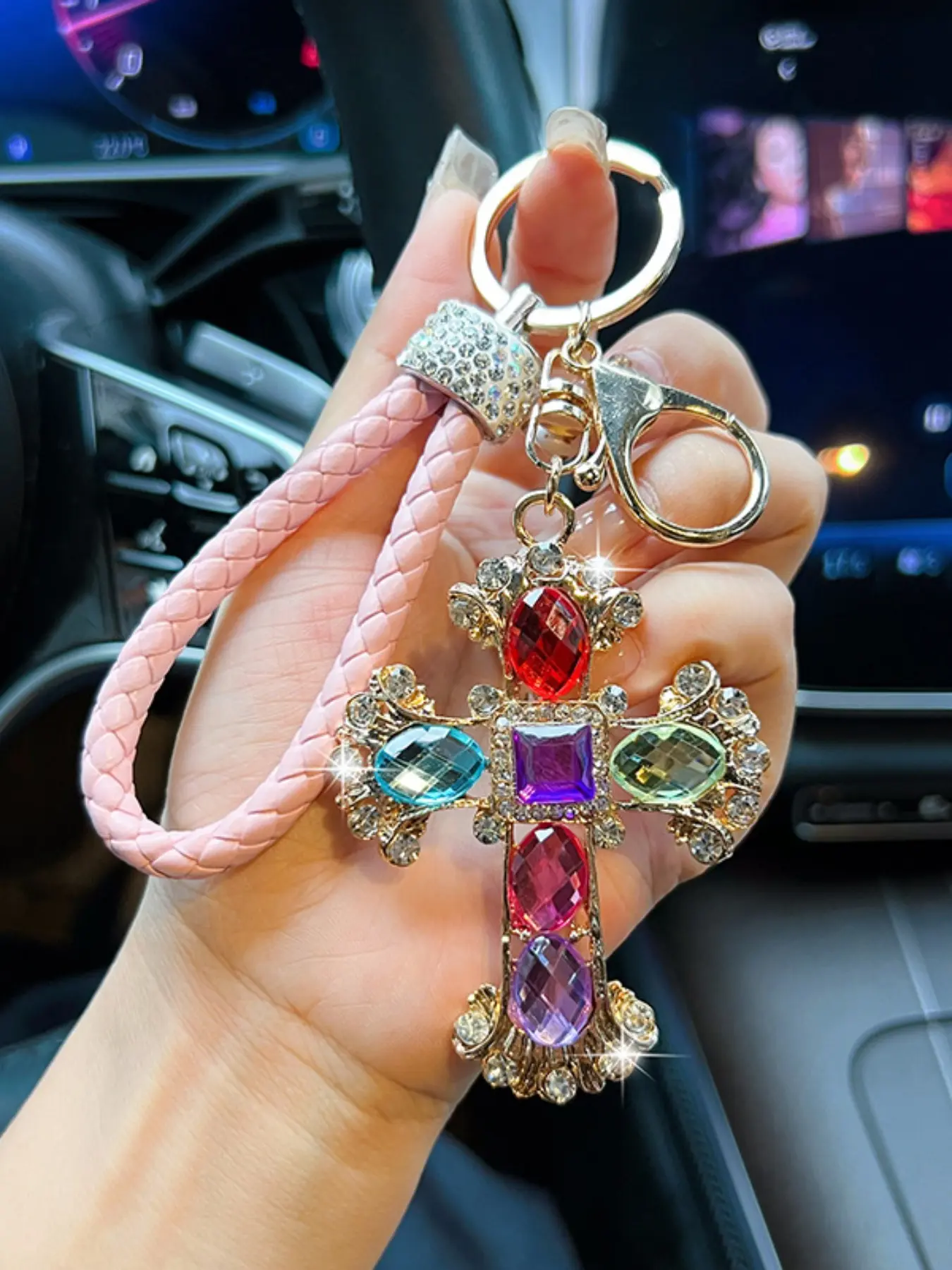 Luxury Rhinestone Cross Keychain, Religious Car Ornament, Crystal Cross Pendant, Elegant Bag Accessory, Faith Gift, High-End Bling Keyring, Keychain For Bags, Keychain Jewelry, Stylish Keyring