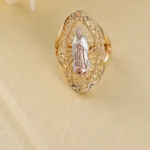 Two Tone Plated Virgin Mary Guadalupe Religious ring sz 7