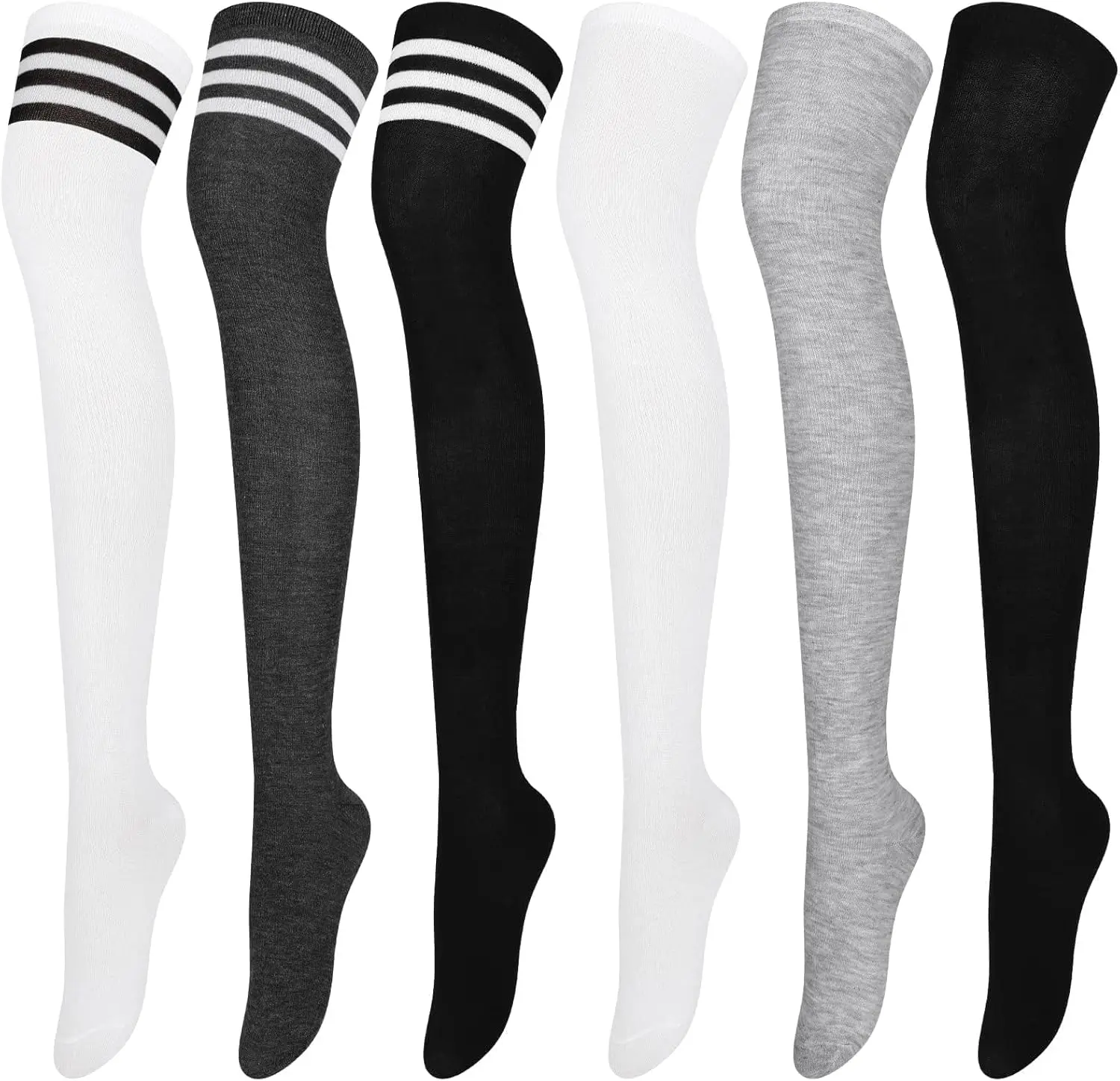 6 Pairs Thigh High Socks for Women, Random Color Long Socks, Over The Knee Socks, Soft Stretch Knee High Socks, Fashion Casual Socks for Daily Wear