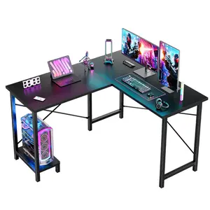 L Shaped Computer Desk with Wooden Desktop, CPU Stand and Side Bag - 50 Inch Gaming Table Corner Desk for PC Writing, Study, Home Office, Dorm, Small Space - Black Desk with Reversible Design