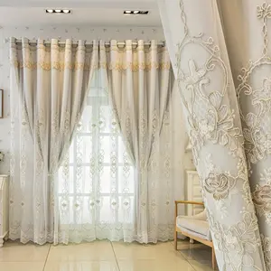 1pc Double Layer Embroidered Blackout Curtain, European Style Drapes for Living Room Bedroom Dining Kitchen, Home Decor Window Covering