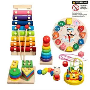 6 in 1 Wooden Montessori Toy, Multi-functional Educational Sensory Activity Board Toy Set for Boys & Girls, Perfect Birthday Gift for Learning & Playing