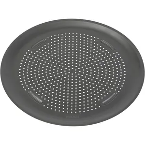 Insulated Nonstick Carbon Steel Pizza Pan with Cutting Guides, Perforated Nonstick Pizza Pan, 15.75-Inch, Gray