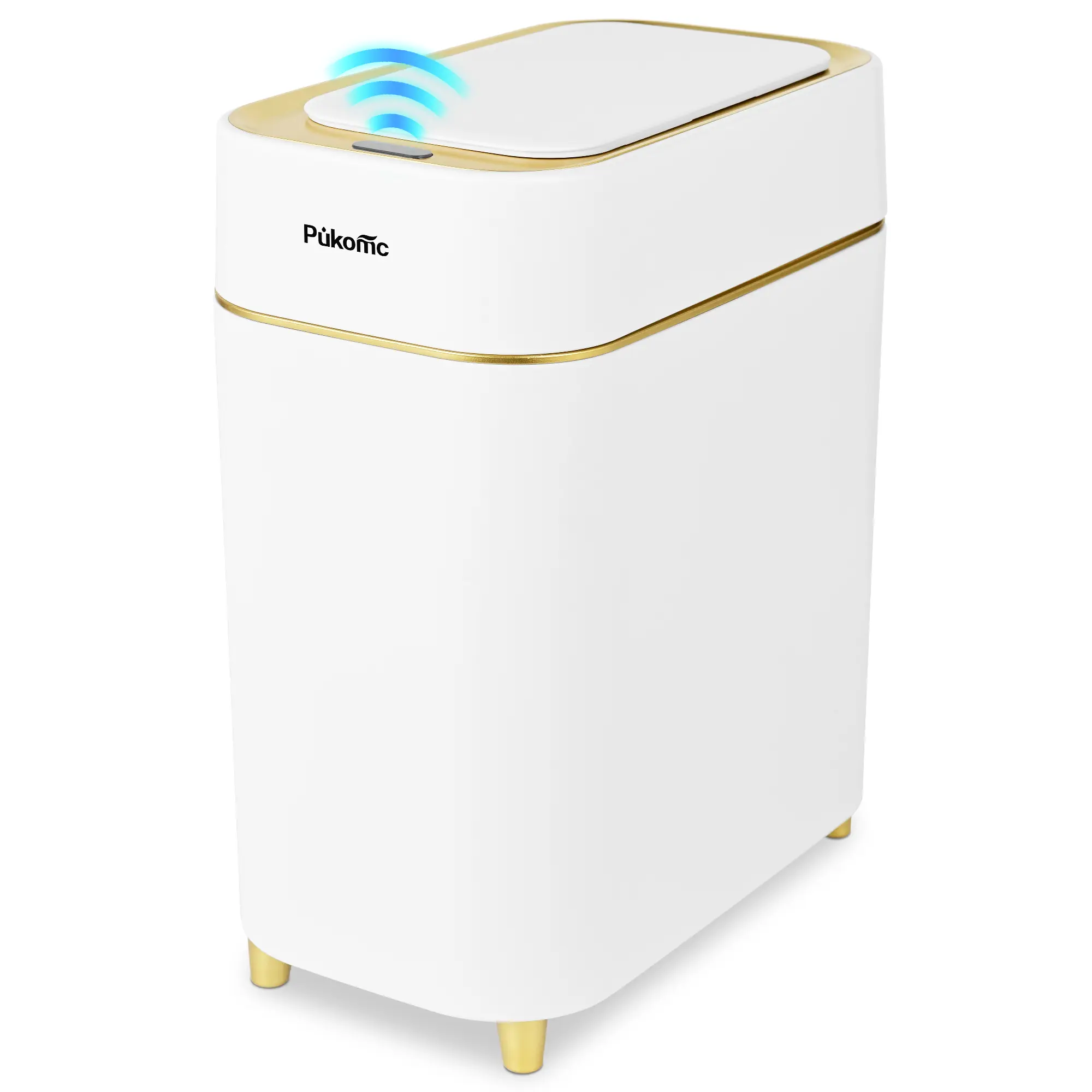 Pukomc Modern Battery-Powered Smart Touchless Trash Can - Bathroom Garbage Can with Lid, Wave & Knee Sensors, Hands-Free Silent Quick Open, Removable Liner Makes Cleaning Simple, Waterproof, Durable Home Care Bin, Restroom Accessories, Wave Sensor