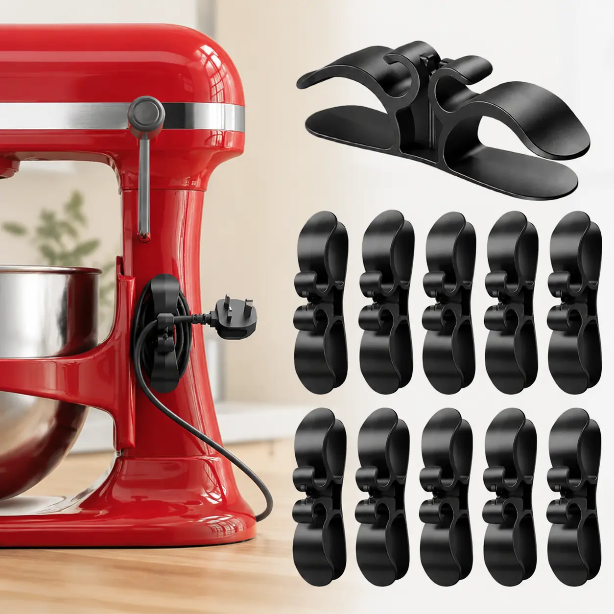 10 Packs Appliance Cord Organizer, Upgraded Silicone Cable Holder with Strong Adhesive, Kitchen Wire Management Clips for Air Fryer, Coffee Maker, Blender, Mixer & Toaster