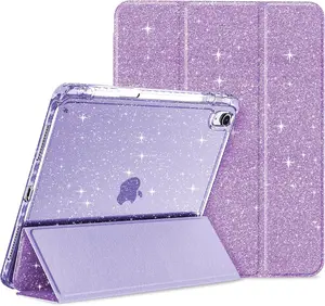 Case for iPad (A16) 11th Generation 11 inch 2025 & iPad 10th Generation 10.9 inch 2022, Glittering Sparkly Slim Stand Cover with Clear Back, Pencil Holder & Shockproof Protection (Purple)