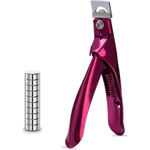 Acrylic Nail Cutter with Magnet Sizer & Length Measurement,Adjustable Stainless Nail Trimmer for Salon Home Nail Art, Professional Nail Clippers for Precise Manicures(Violet Red)
