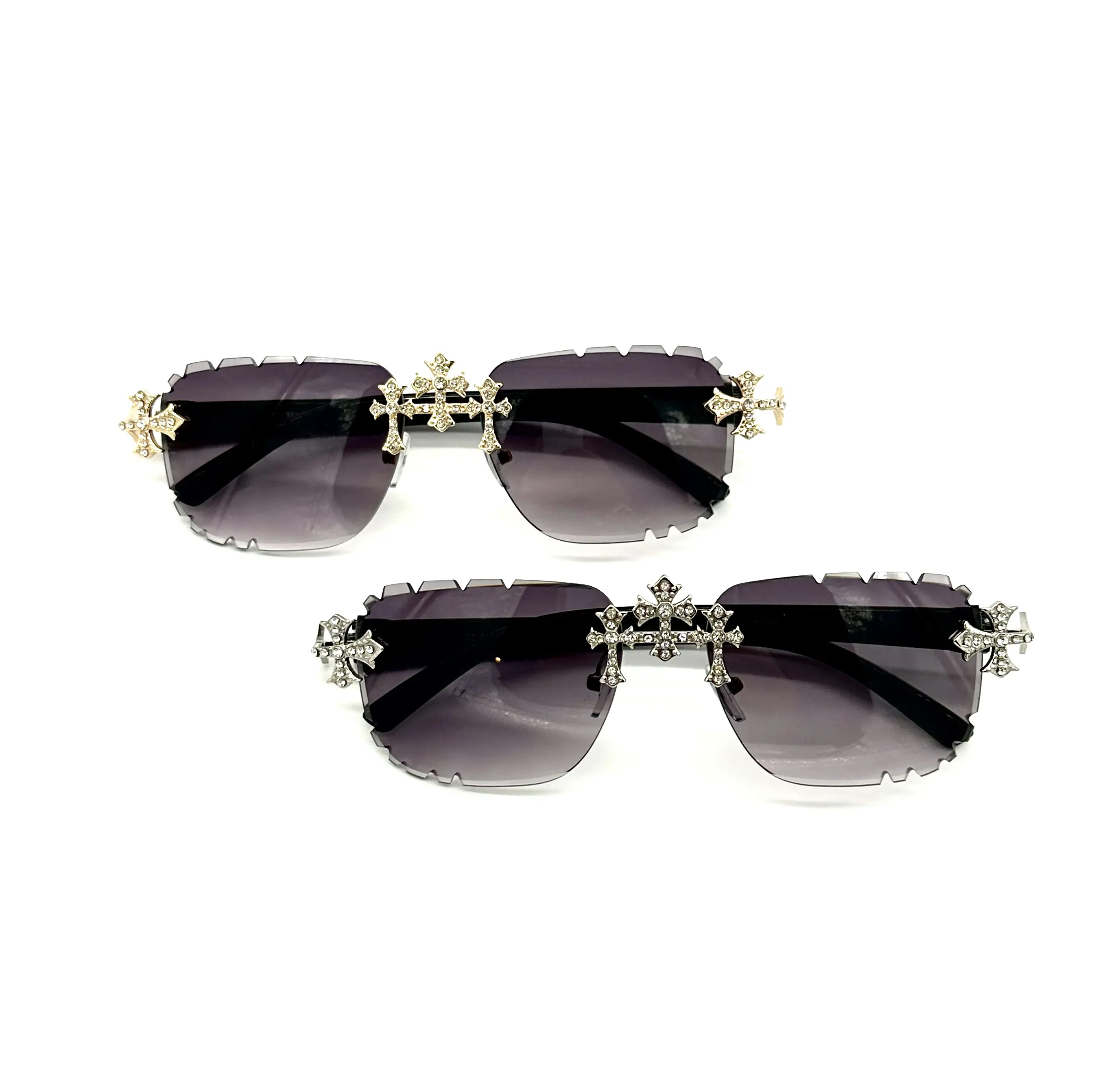 Gold/Silver Grey Lens NEW Triple Cross ICED-OUT Hiphop Sunglasses/Shades