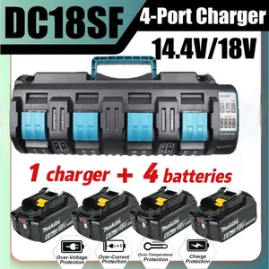 4Pack 6.0Ah LXT Lithium-Ion Batteries + DC18SF 4 Port charger  For Makita 14.4V-18Volt LXT Lithium-Ion Battery BL1830 BL1860 1840 high quality with LED indicator Power Tool Accessories