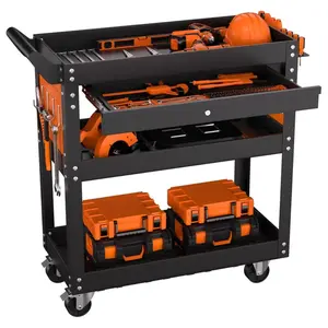 Rolling Tool Cart On Wheels, Heavy Duty 350 Lbs Capacity Metal Mechanic Tool Cart with Lockable Drawer & Side Pegboards for Garage Workshop Repair Shop