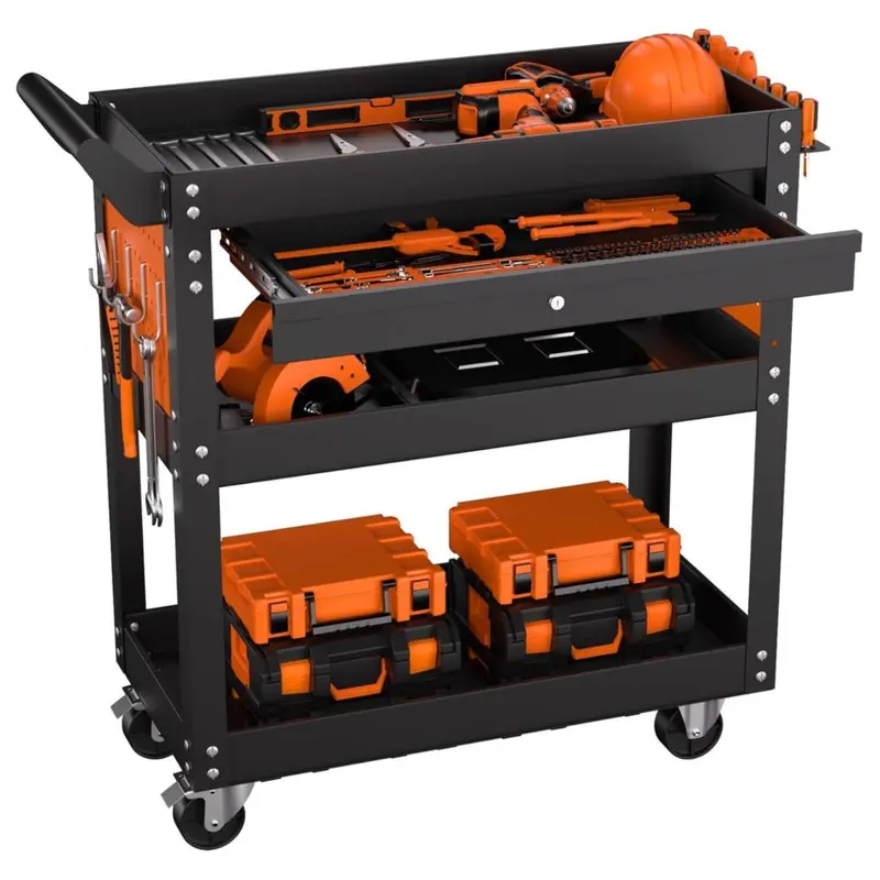 Rolling Tool Cart On Wheels, Heavy Duty 350 Lbs Capacity Metal Mechanic Tool Cart with Lockable Drawer & Side Pegboards for Garage Workshop Repair Shop, carrito de carga
