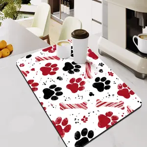 Pet Paw Print Table Mat, Kitchen Counter Waterproof Pad, Quick-Dry Coffee Machine Mat, Rubber Bottom Non-Slip Absorbent Easy Clean