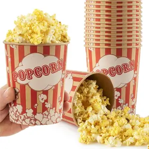 32 Oz  Popcorn Buckets (25 Count) - Greaseproof  Style Disposable Popcorn Containers for Movie Theaters, Amusement Parks, Concession Stands & Themed Parties