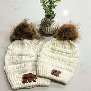 Mom and me Knit beanie set - mama bear and little bear