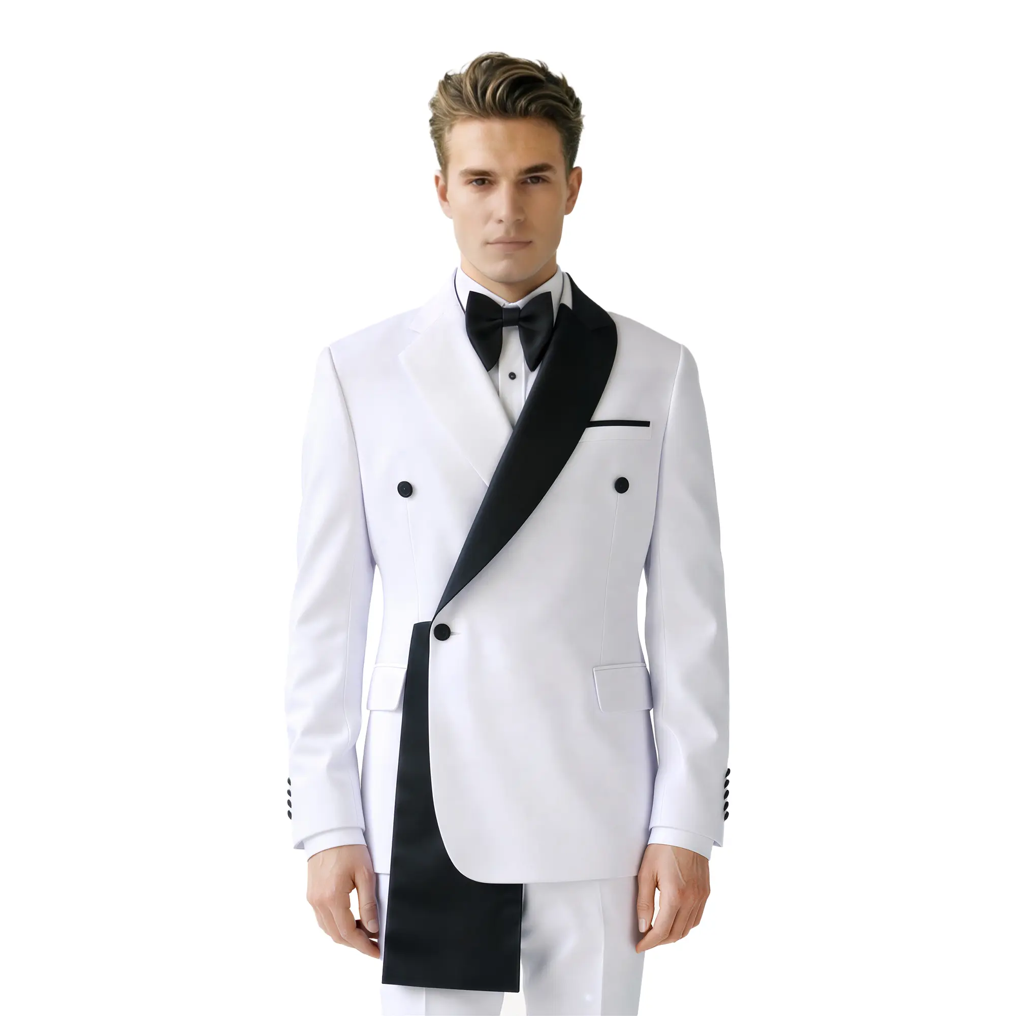 Men’s 2-Piece Classic Traditional Formal Wear Suit - Asymmetric Lapel, Double Breasted, Luxury Contrast Design, Longsleeves Menswear Fabric for Grooms, Fashion Workwear, Formal Black Gala Events, Textured, Stylish, Tuxedo, Vintage, Two Pieces