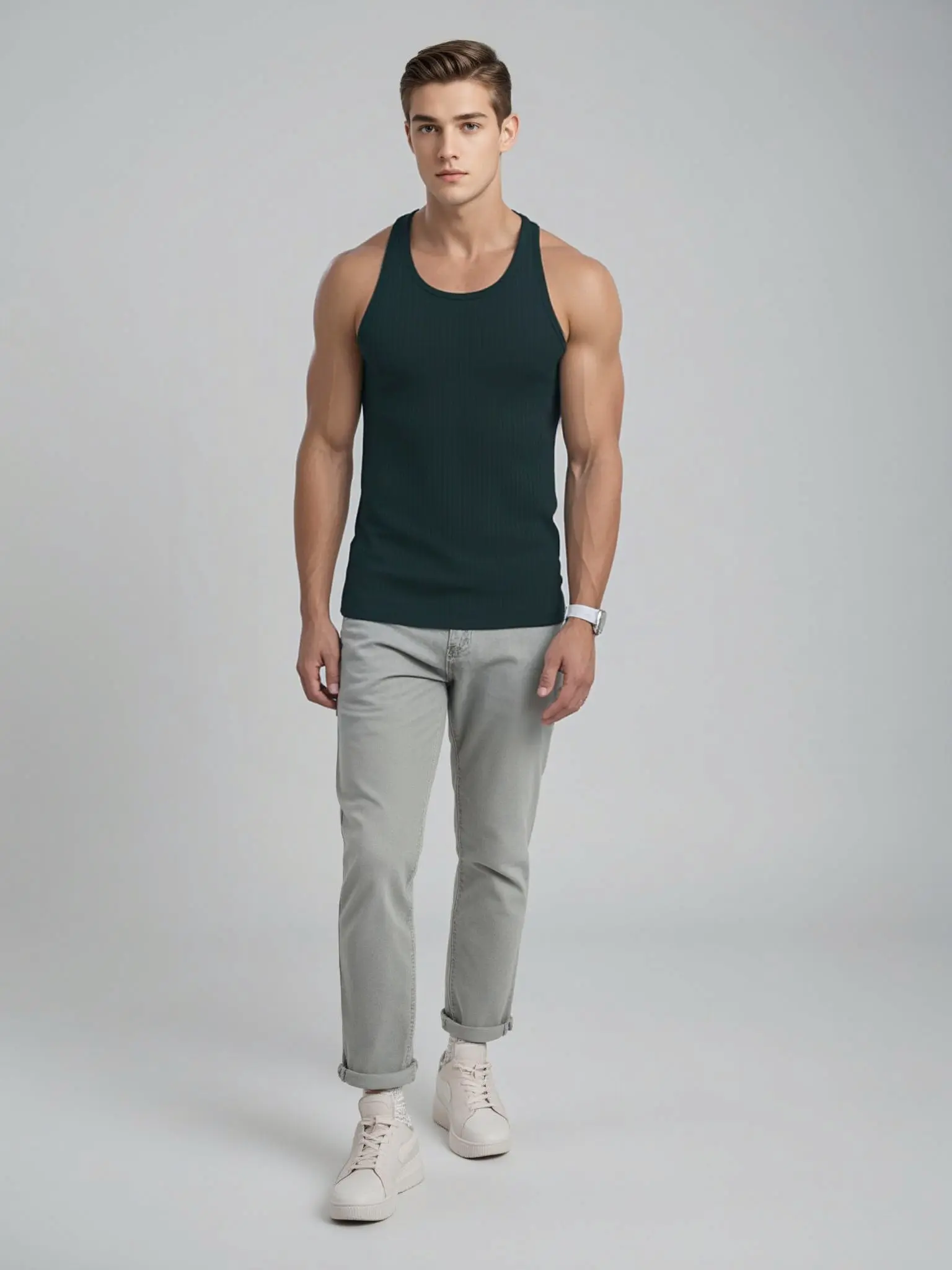 New Men's Loose Stripe Fitness Sleeveless Undershirt Casual Vest Top