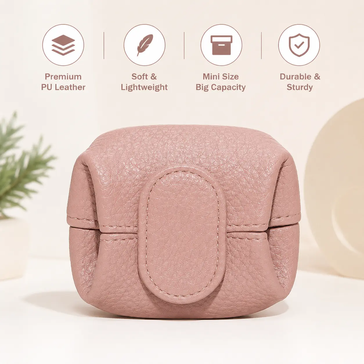 1 Count, pebbled textured mini coin purse, portable snap closure small wallet for holding cards, coins, bills and small change for daily commuter use