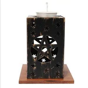 Metal Tea Light Holder w/ matching MDF base Pentacle 4"