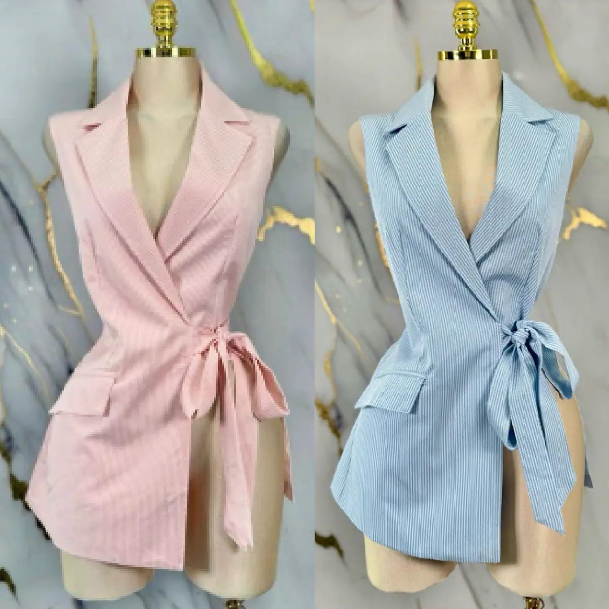 Sleeveless Wrap Blazer Vest – Chic Belted Tailored Top