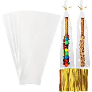 Pretzel Rod Bags, 300 count 2 x 10 Pretzel Bags Individual Bag ClearIndividual Bag with Ties for  Candy  Cookie Wrapping