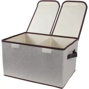 Foldable Fabric Storage Box with DoubleLid Dividers Large Organizer for Home Closet Office Grey