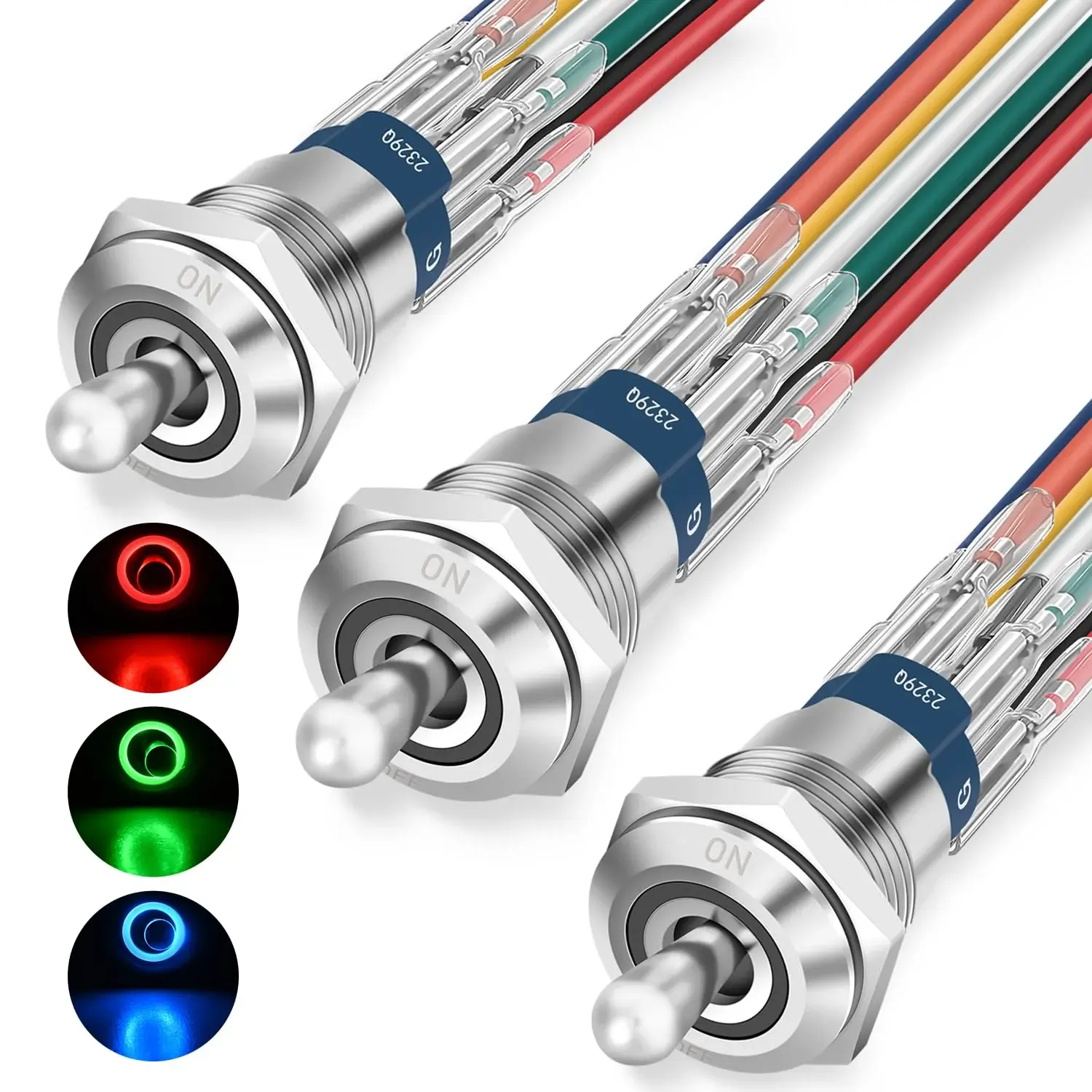 Nilight 16mm RGB LED Toggle Rocker On Off Switches (3 Pcs) - Waterproof Automotive & Motorcycle Auto Replacement Parts Lighting Accessories, On Off Switch, Waterproof Switch