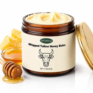 Grass Fed Whipped Tallow Honey Balm for Face & Body, Deep Moisturizer for Dry Sensitive Skin, Natural Skin Care Cream 4oz