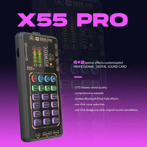X55 Pro Compact Digital Sound Card Mixer Set - Portable Handheld Mini Amplifier Mixer Audio Interface Kit with Microphone, Type-C & iPhone Compatible Streaming Device