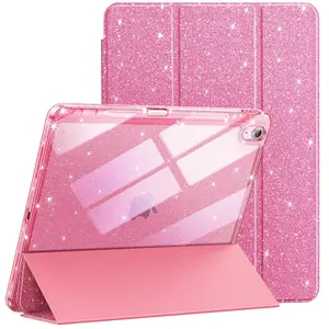 JETech Glitter Case for iPad Air 11-Inch M4/M3/M2 (2026/2025/2024), iPad Air 5/4 (2022/2020 5th/4th) with Pencil Holder, Cute Sparkly Slim Cover for Kids and Girls, Shiny Clear Back Shell