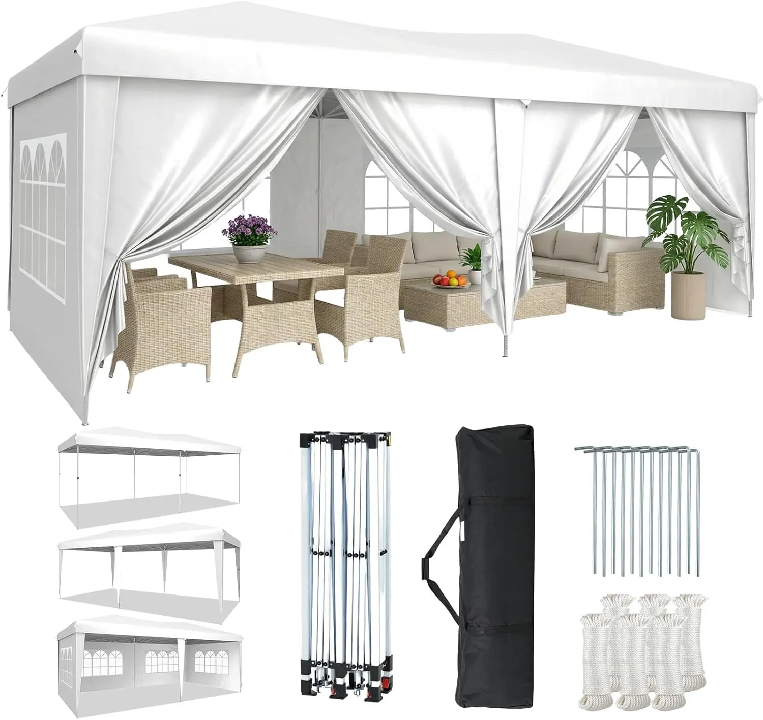 Aoxun Pop Up Canopy Tent - 6 Removable Sidewalls, 1-Push Setup, Waterproof Canopy Shelter with 3 Adjustable Heights, Portable Versatile Shelter Solution for Weddings, Outdoor Gatherings, Commercial Use