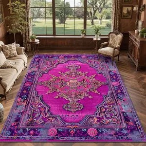 Exquisite square printed velvet carpet with dot-plastic backing, featuring antique patterns. Versatile for home & commercial indoor decor, available in multiple sizes, machine-washable, convenient and practical.