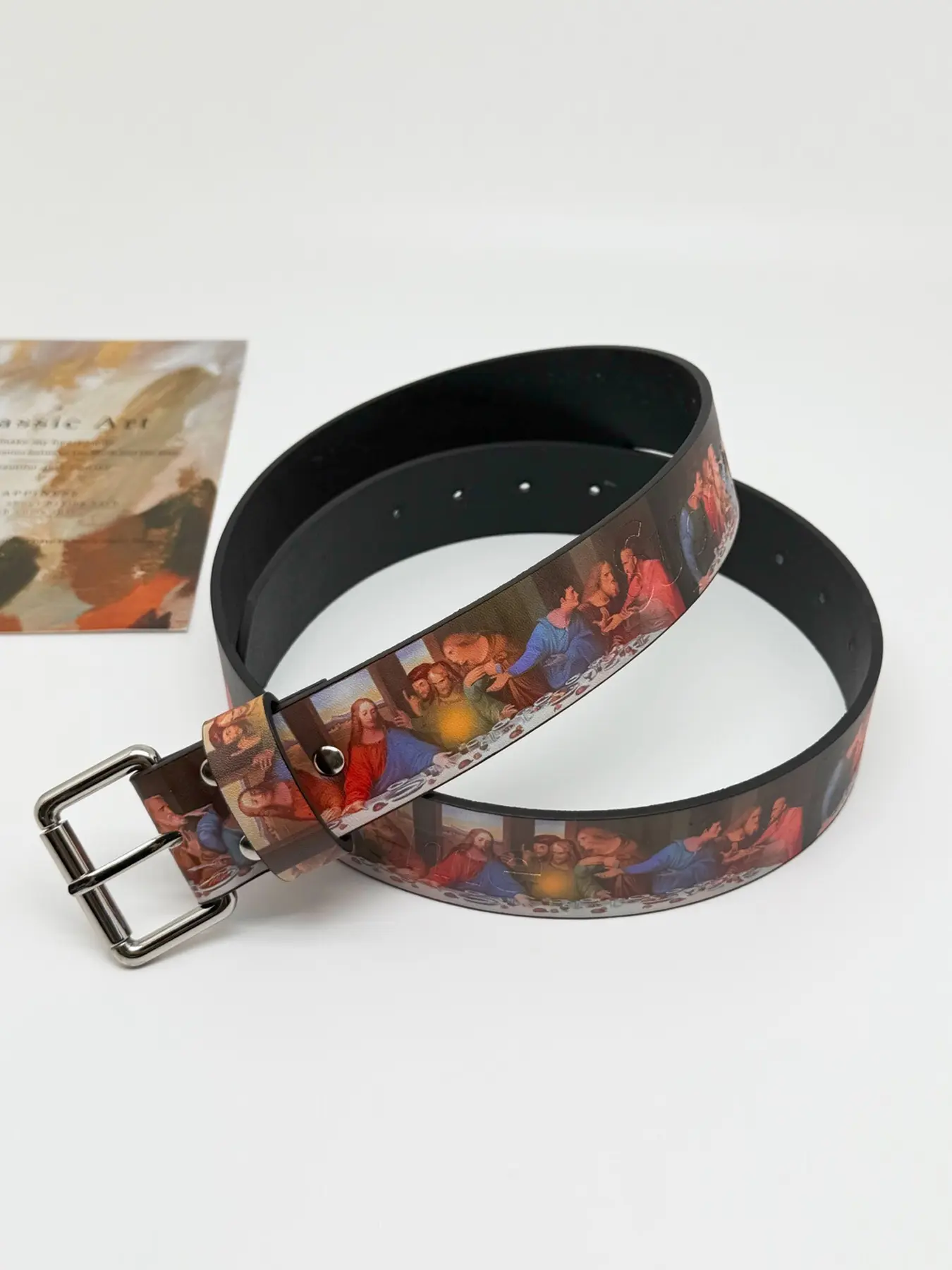 Women's Vintage  Leather Belts for Jeans Pants Fashion Trendy Exquisite Belt Ladies Belt with Silver Buckle & Oil Painting Print Printed Belts Street Style Belt Vintage Western Belt