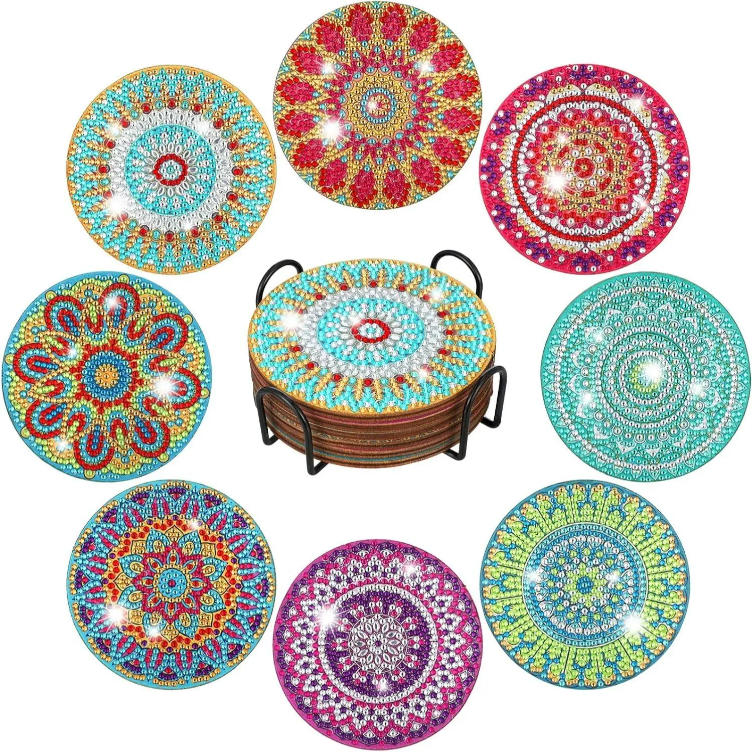 8-piece/set DIY Diamond Art painting kit, wooden table art coasters with stand, Decorative Coaster for Desk, suitable for Home, adult office coffee MATS, family coasters, handicrafts, supplies and gifts