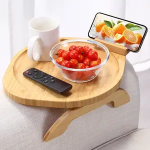 SINWANT Couch Arm Table,Large Bamboo Sofa Clip on Tray Tables with 360° Phone Holder,Foldable Couch Armrest Table, Folding Snack Eating Drink on Armrest