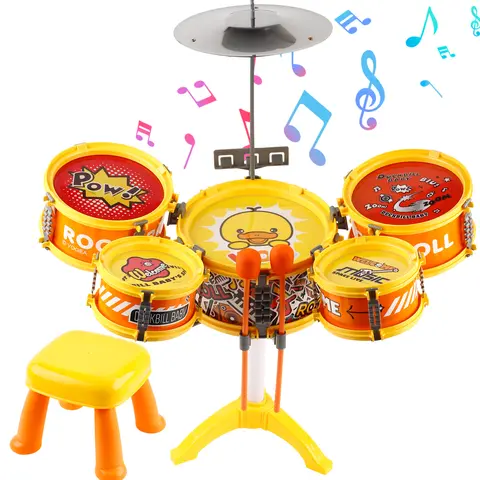 Toddler Drum Set with Chair - Mini Drum Toys with Stickers & Drumsticks for Kids 1-3 Years, Musical Learning & Gift for Boys & Girls Drum Kit