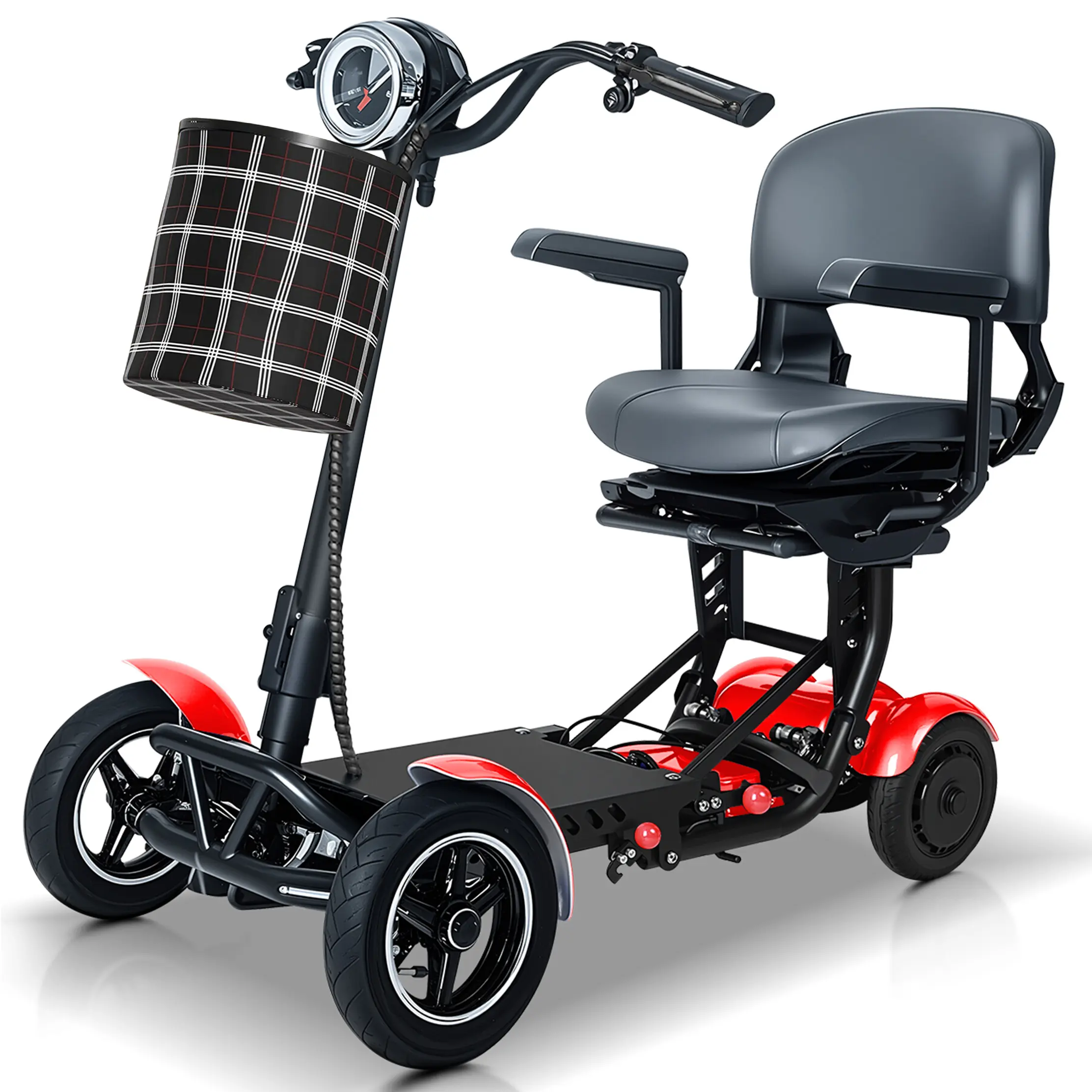 4-Wheel Lightweight Folding Electric Mobility Scooter for Seniors, 500W Dual Motor, 11MPH Speed, 30-Mi Range, 3-Speed Modes, Compact Foldable Design