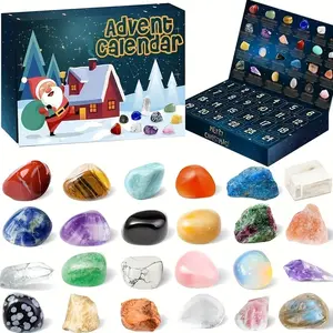 Christmas Countdown Rock Calendar Box, Daily Open 24 Rocks, Complete Geology Rock Collection Set, Identification Chart Included, Ideal Science Gift