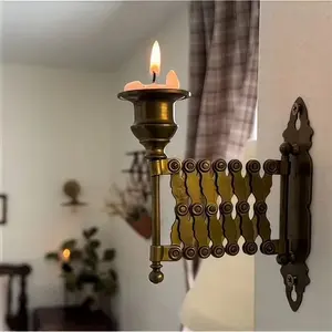 Vintage Extending Candle Holder Retro Retractable Adjustable Taper Candle Stand Antique Rust-Resistant Candlestick Wall Decor