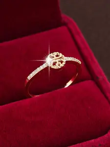 Wedding Jewlery, 1pc Elegant Gold Tone Stone Engagement Ring for Women, Simple Geometric Design Copper for Daily Wear, Party, Birthday Gift, Valentine, Christmas, Mother's Day