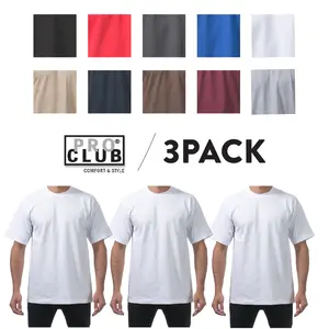 3 Pack PROCLUB Men's Heavyweight Short Sleeve T Shirts PRO CLUB Crewneck T Shirt Casual Cotton Tee Plain Shirts Classic Collar Original (S to 5XLT)