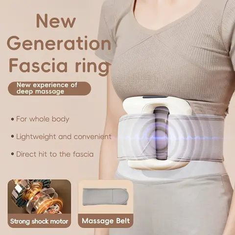 Fascia Massage Ring with Adjustable Strap Belt, USB-C Rechargeable Vibrating Massager, 8 Vibration Modes & 3 Adjustable Intensity Levels, Ergonomic Design for Whole Body, Ideal for Gym, Office & Home Relaxation, Massagers Body Tools