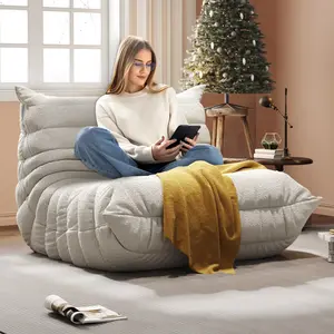 L-Shaped Lazy Sofa Bean Bag Chair - Teddy Fleece Fabric, High Resilience Memory Foam - Indoor Furniture for Living Room, Bedroom, L Shaped Sofa