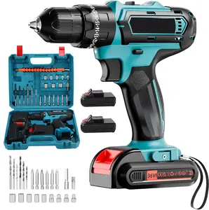 36Vf Cordless Drill with 2-Battery and Charger, Electric drill Set, Power Drill Cordless with 3/8 Inch Keyless Chuck, 25+ 3 Clutch,Work Light, Max torque 45Nm, 2-Variable Speed