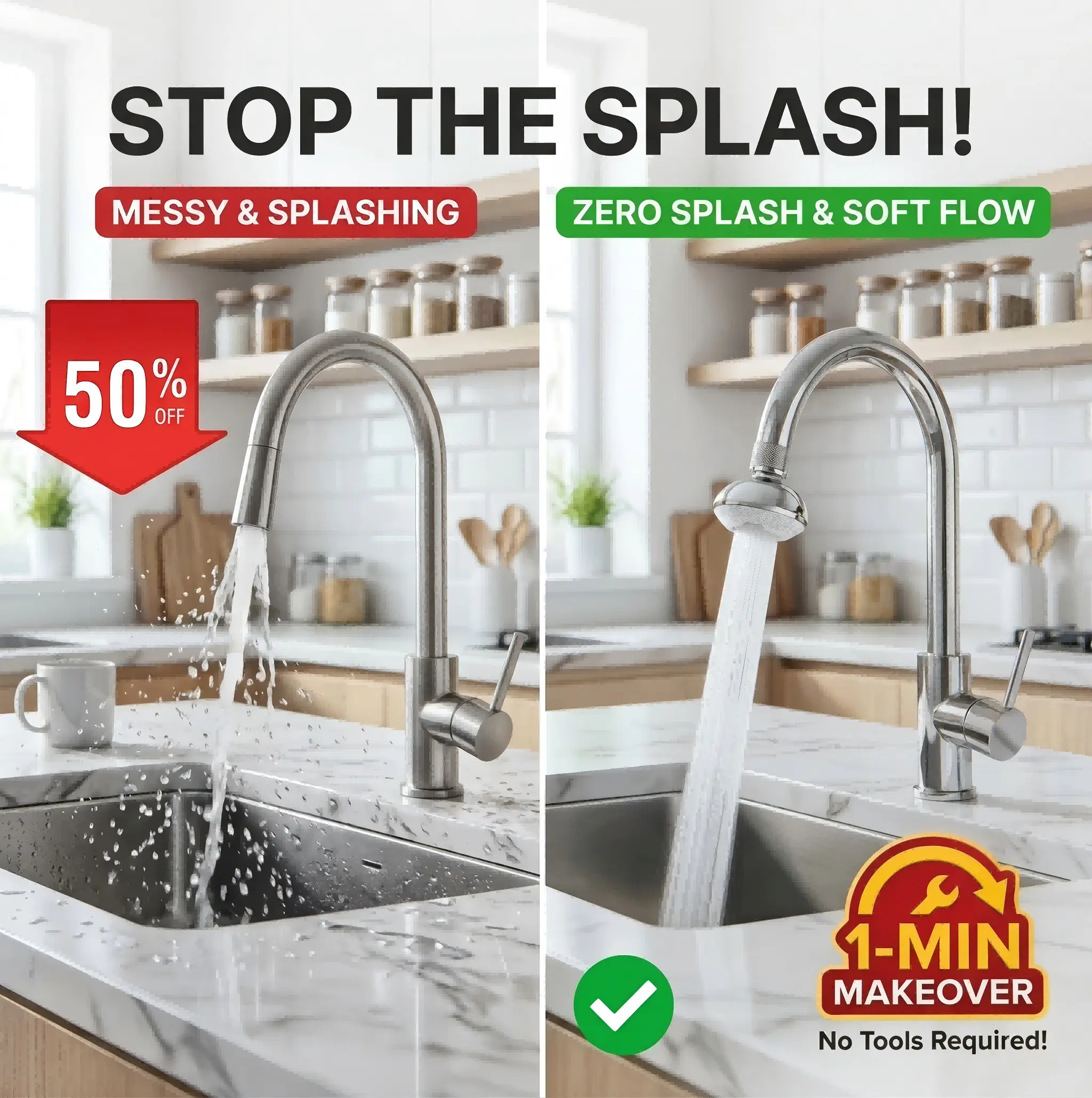 Splash-proof Faucet Aerator,3-function Faucet Nozzle,360° Big Angle Rotate Kitchen Sink Faucet Attachment,Faucet Extender for Kitchen 55/64 inch Female Thread,Kitchen Sink Aerator