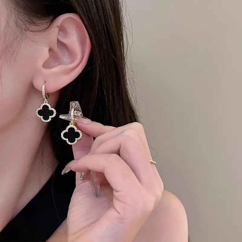 925 Silver Needle 4-Leaf Clover Stud Earrings - Light Luxury High-End Vintage Niche Pretty Studs, Premium Costume Jewelry for Women, Stud Earrings Jewelry