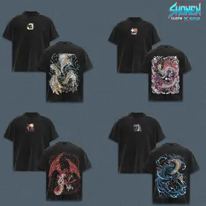 [Collection] Monster Hunter Washed Shirt, Rathalos Zinogre Mizutsune Lagiacrus Vintage Washed Black Oversized Graphic Washed Tee, Heavyweight Cotton Gaming Washed Top