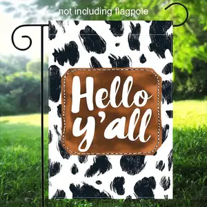 Cowboy-style greeting banner, featuring a durable polyester outdoor decoration with black and white cow patterns, suitable for farmhouses, terraces, and birthday parties - easy to hang and install, with highland cow decoration and rustic design