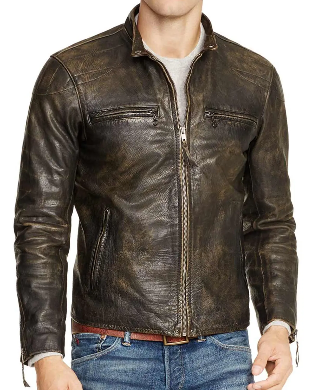 MotorCycleJackets Mens Motorcycle Distressed Brown Leather Jacket