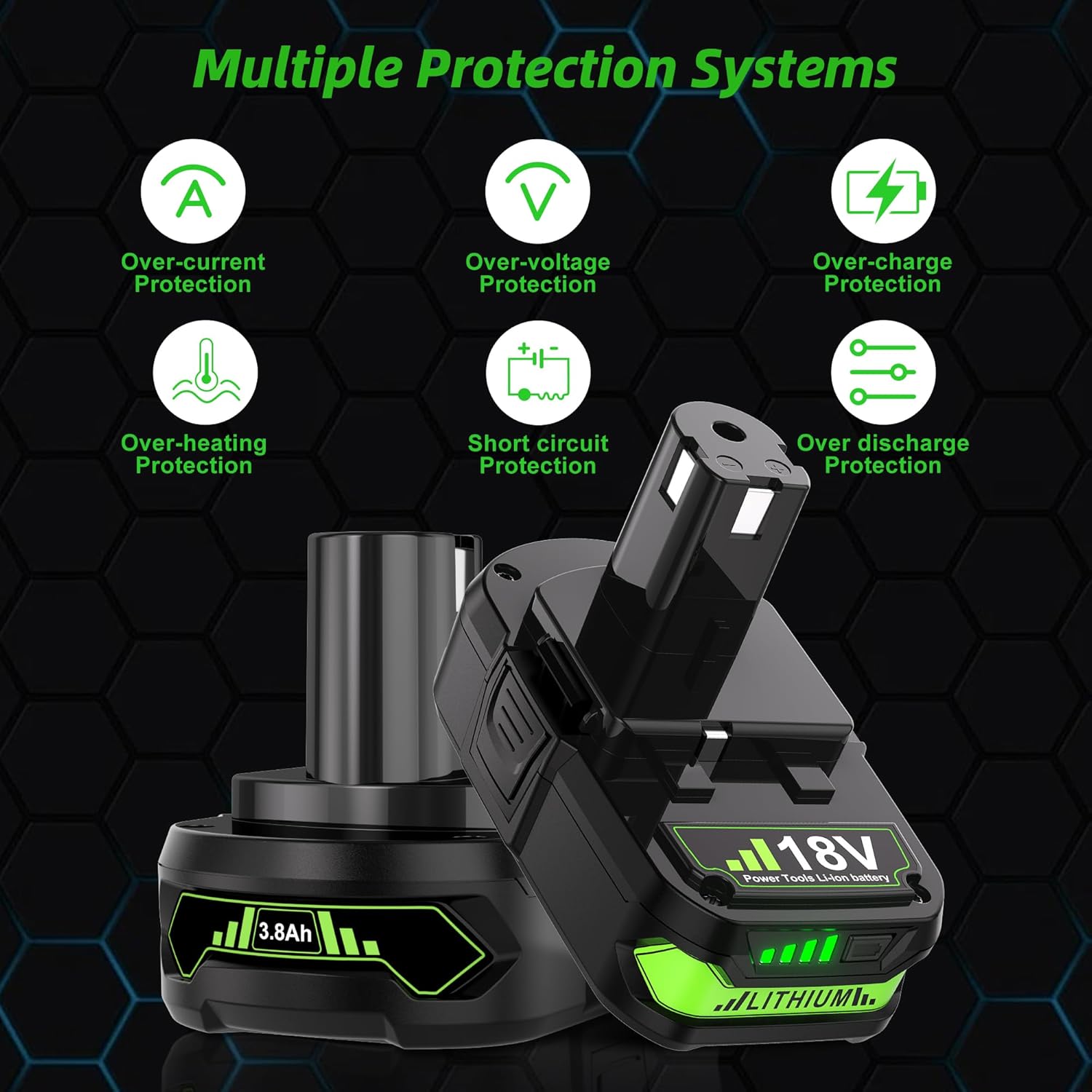 2 Pack 18V 8.0Ah Lithium-ion Battery Replacement for Ryobi One+ P108 P107 P122 P102 P105 Cordless Power Tools - High Capacity High Output Backup